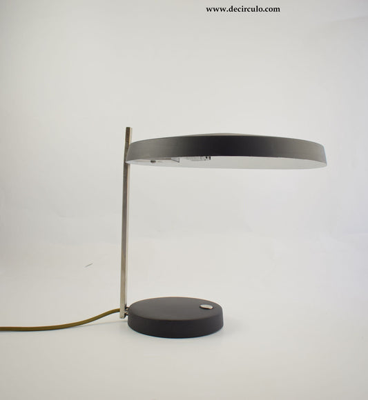 Lámpara de mesa Hillebrand leuchten Oslo, lámpara de escritorio negra diseñada por Heinz Pfaender 1962.