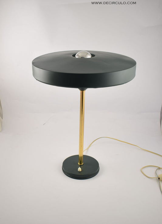 Philips moderne Kallf Timor tafellamp uit het midden van de eeuw, geweldig design donkergroene olijfkleurige bureaulamp